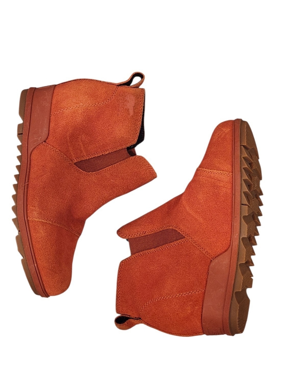 Sorel Evie Pull-On Burnt Orange Suede Waterproof Wedge Ankle Fall Bootie Sz 8.5